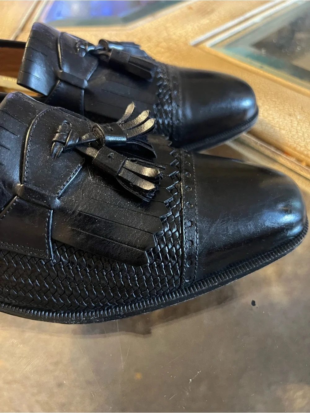 Salvatore Ferragamo Men's Black Tassel Kiltie Leather Loafers 11.5B